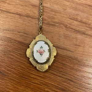 Vintage enamel, rosebud, locket double layer